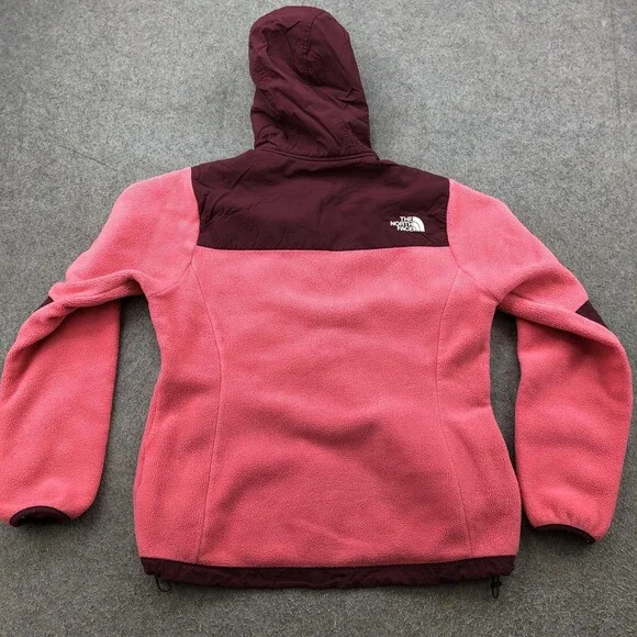 The North Face Jacket Womens Medium Pink Burgundy Fleece Hooded Full Zip TNF - Picture 6 of 9